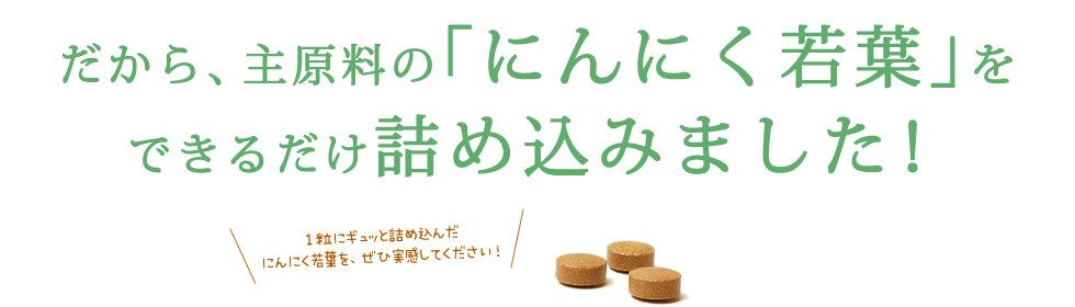 主原料の｢にんにく若葉｣をできるだけ詰め込みました！